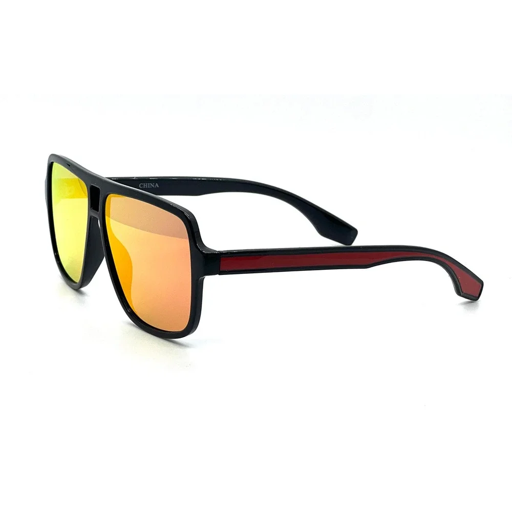 Square Aviator Sunglasses‎ Black Frame Red Mirrored Lens Fashion Sun Glasses